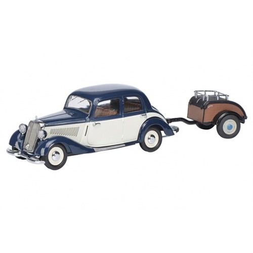 Schuco Mercedes 170V With Trailer - Blue/White 1:43