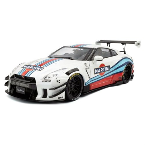 Solido Nissan GT-R (R35) w. Liberty Walk Bodykit 2024 - White w. Martini Stripes 1:18 model car