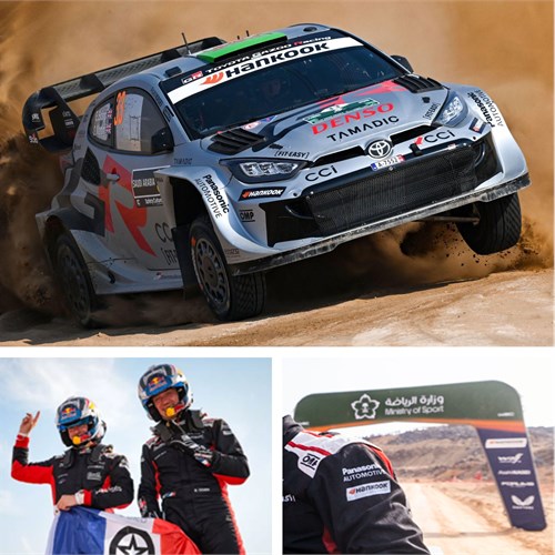 Spark Toyota GR Yaris Rally 1 w. Figures & Race Arch - 2025 Rally Saudi Arabia - #17 Sebastien Ogier 1:43 model car