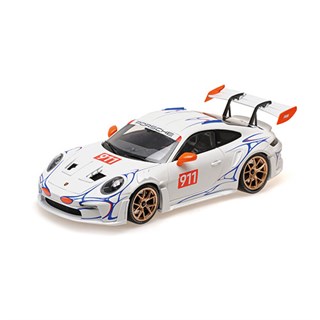 Minichamps Porsche 911 (992) GT3 RS 2023 - White w. Orange Decor 1:18 model car