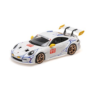 Minichamps Porsche 911 (992) GT3 RS 2023 - White w. Yellow Decor 1:18 model car
