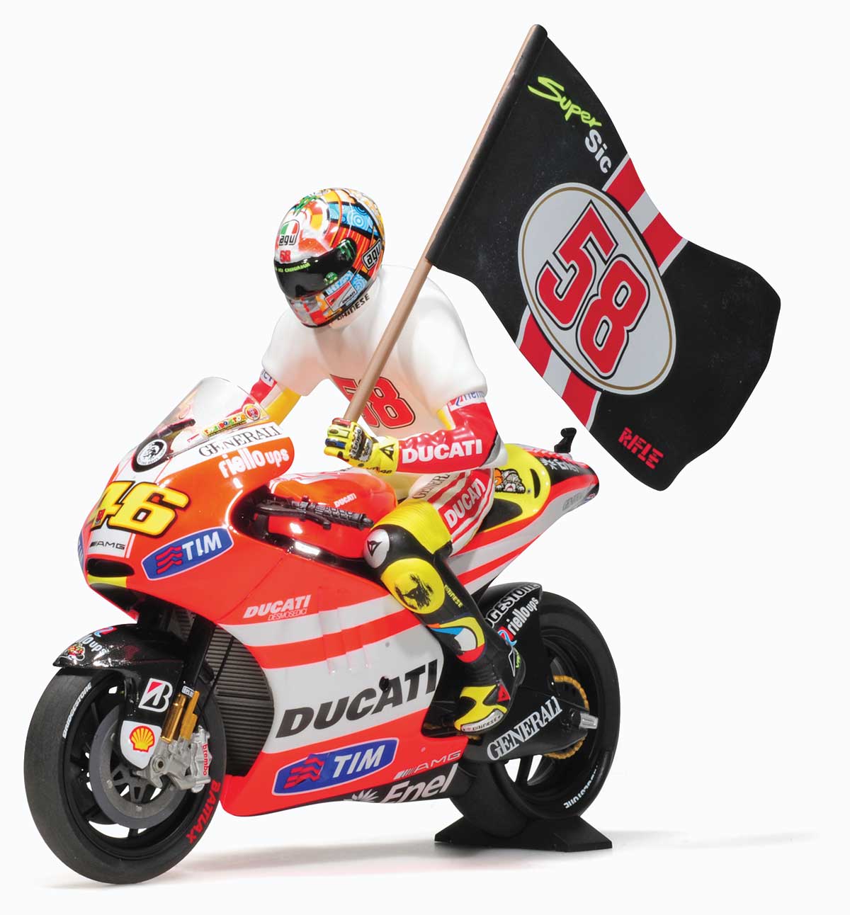 1:12 Rossi 2011 Ducati Desmosedici GP11.2 model with Figure and Flag from Minichamps